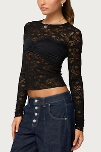 Edikted Rosette Bandeau Sheer Lace Top