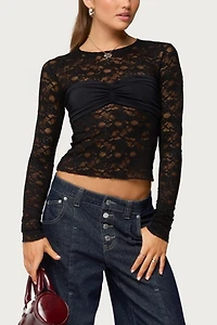 Edikted Rosette Bandeau Sheer Lace Top