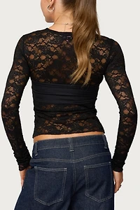 Edikted Rosette Bandeau Sheer Lace Top