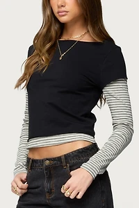 Edikted Layered Stripey Long Sleeve T Shirt