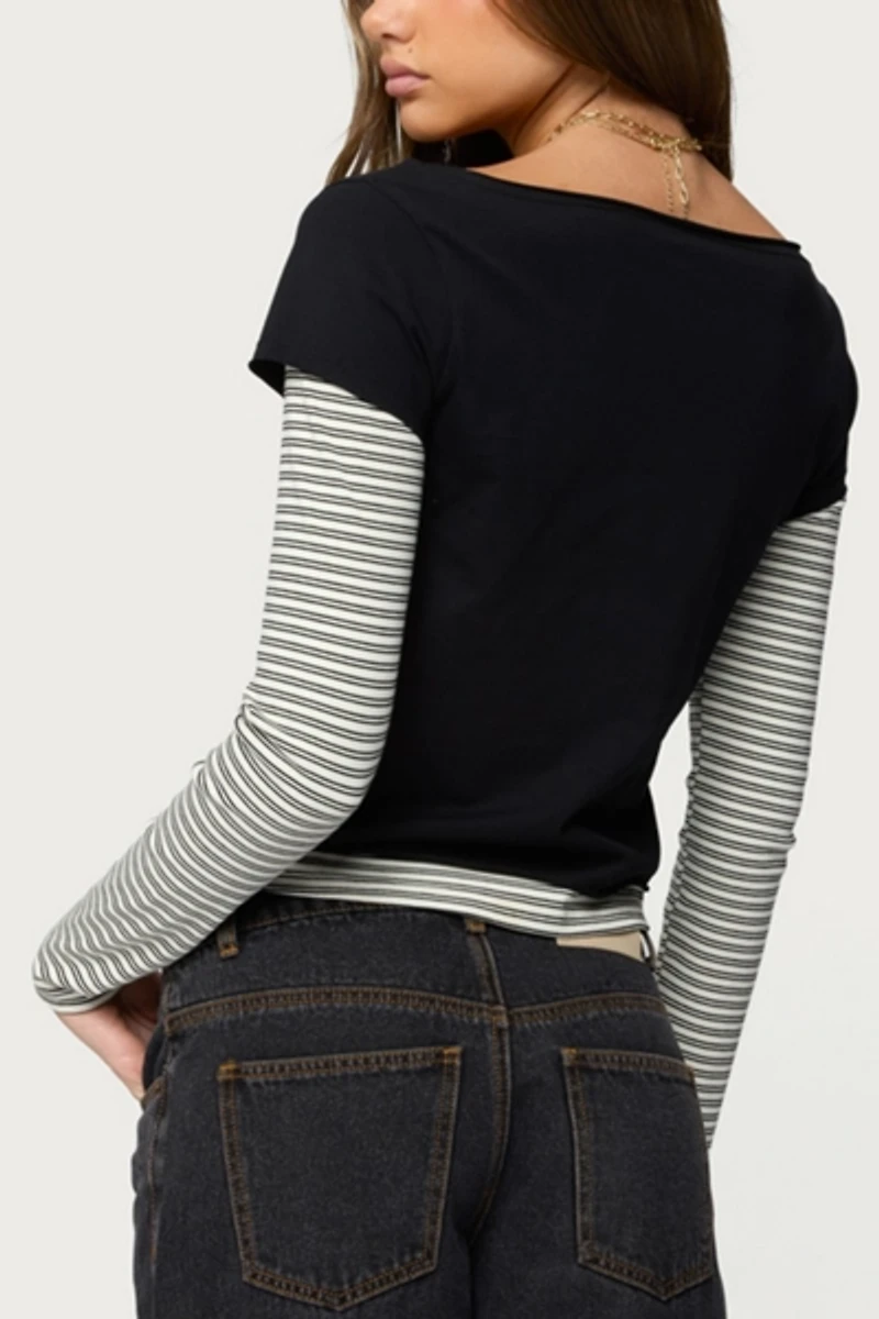 Edikted Layered Stripey Long Sleeve T Shirt