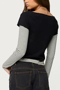 Edikted Layered Stripey Long Sleeve T Shirt