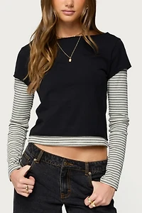 Edikted Layered Stripey Long Sleeve T Shirt