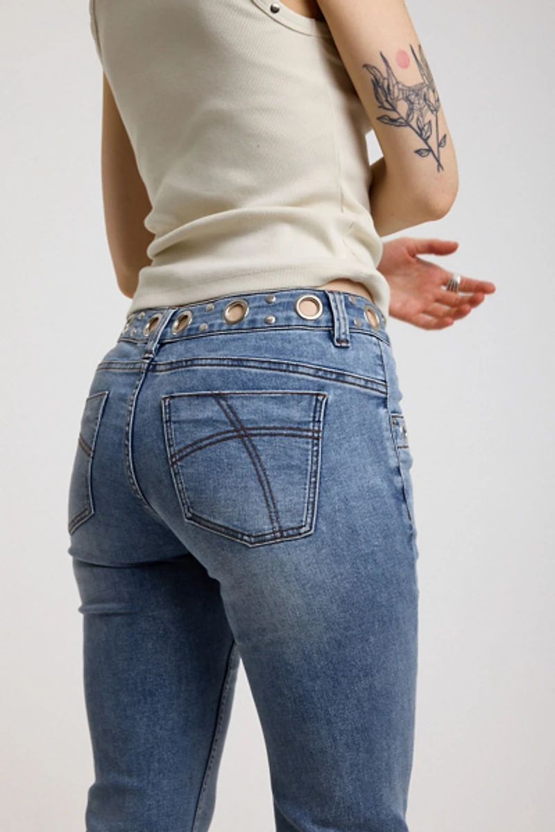 The Ragged Priest Grade Eyelet Low-Rise Flare Jean