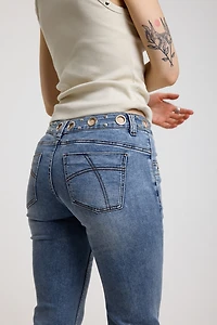 The Ragged Priest Grade Eyelet Low-Rise Flare Jean