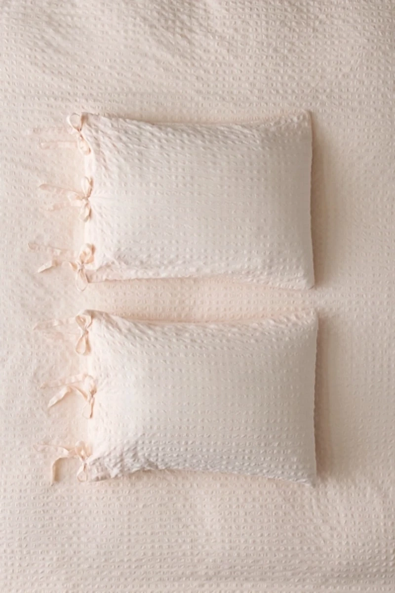 Seersucker Tied Trim Cotton Sham Set