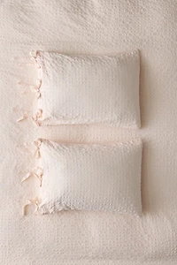 Seersucker Tied Trim Cotton Sham Set