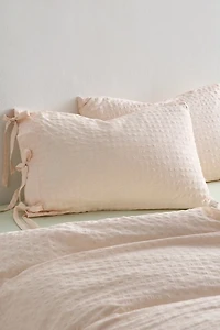 Seersucker Tied Trim Cotton Sham Set