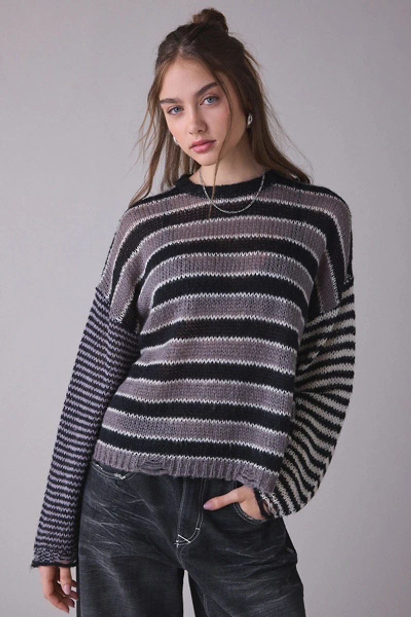 The Ragged Priest Muddle Spliced Stripe Knit Sweater