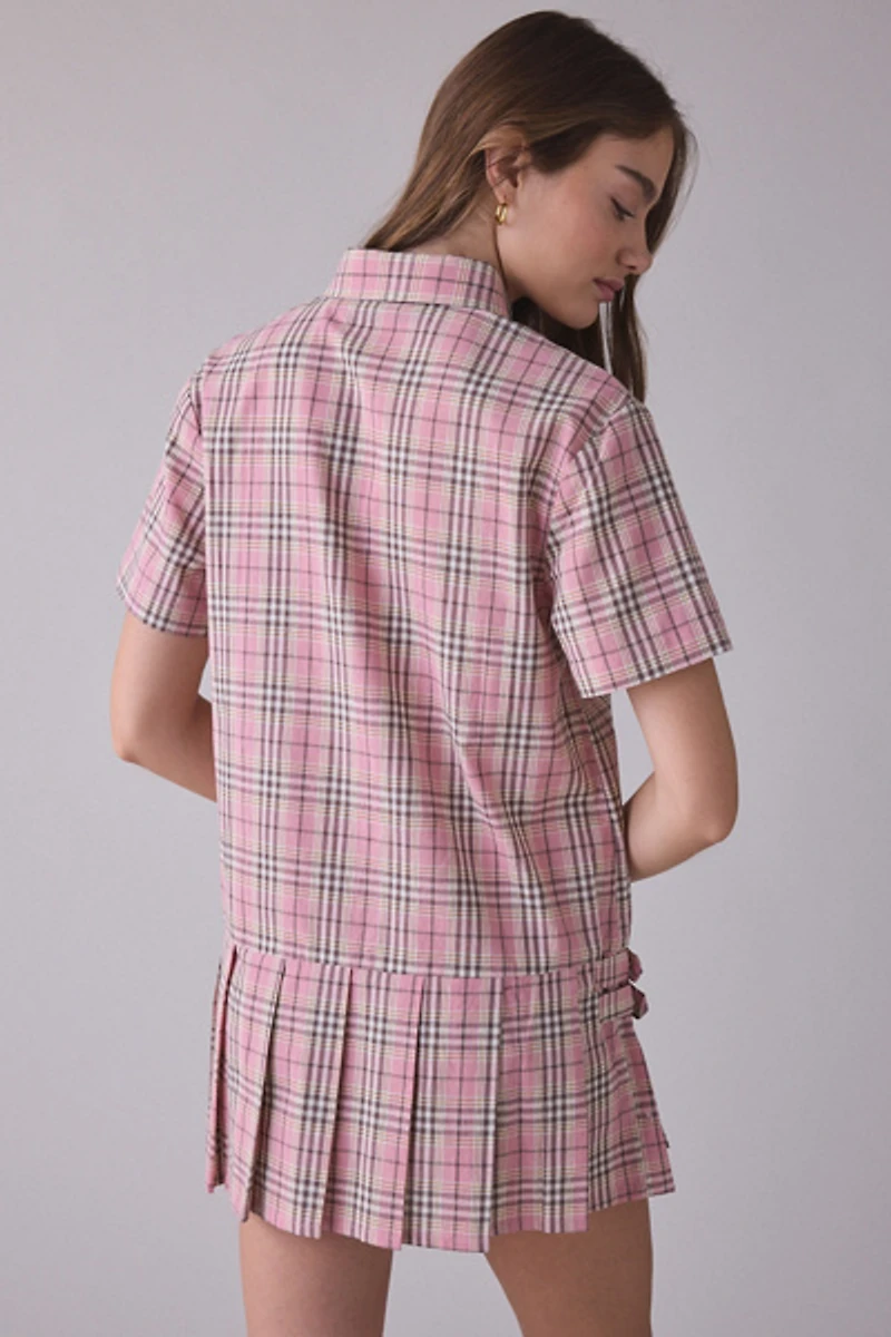 The Ragged Priest Blossom Plaid Short Sleeve Shirt Mini Dress