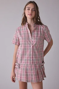 The Ragged Priest Blossom Plaid Short Sleeve Shirt Mini Dress