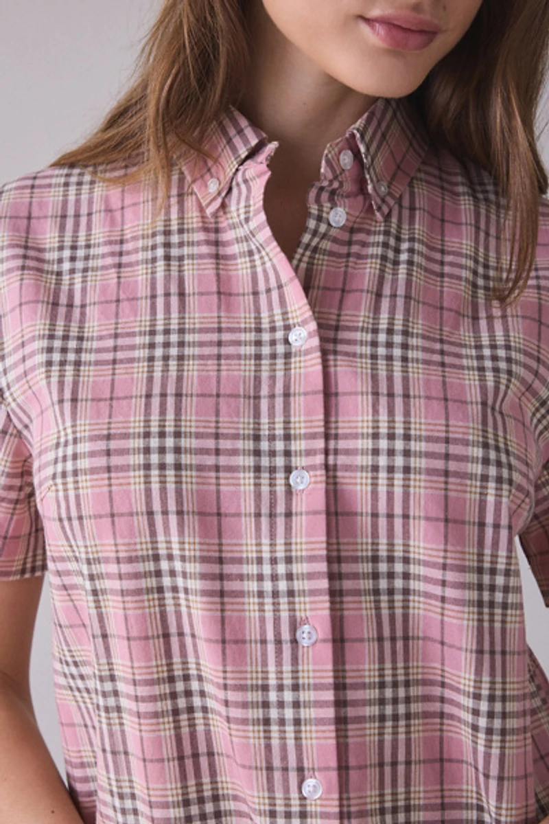 The Ragged Priest Blossom Plaid Short Sleeve Shirt Mini Dress