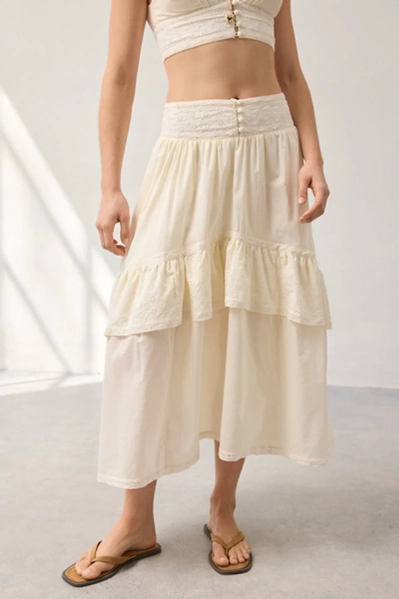 Kimchi Blue Washed Ashore Ruffle Lace Trim Midi Skirt 2-Piece Set
