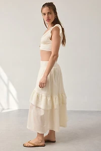 Kimchi Blue Washed Ashore Ruffle Lace Trim Midi Skirt 2-Piece Set