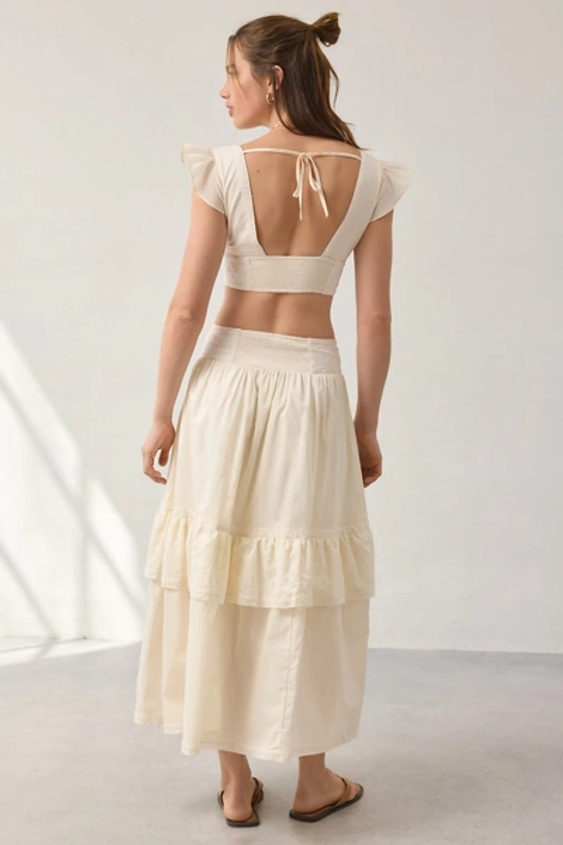 Kimchi Blue Washed Ashore Ruffle Lace Trim Midi Skirt 2-Piece Set