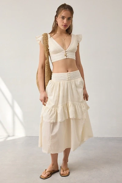 Kimchi Blue Washed Ashore Ruffle Lace Trim Midi Skirt 2-Piece Set