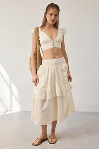 Kimchi Blue Washed Ashore Ruffle Lace Trim Midi Skirt 2-Piece Set