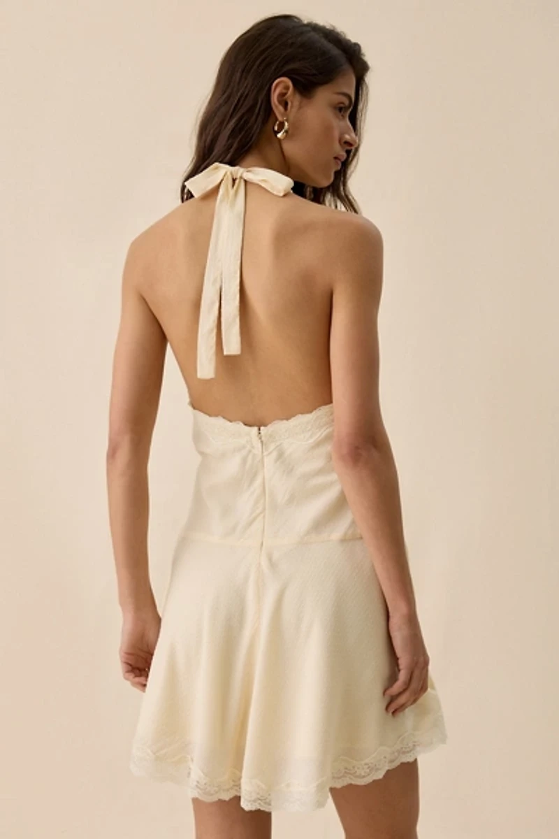 Steve Madden Liza Lace Trim Halter Mini Dress