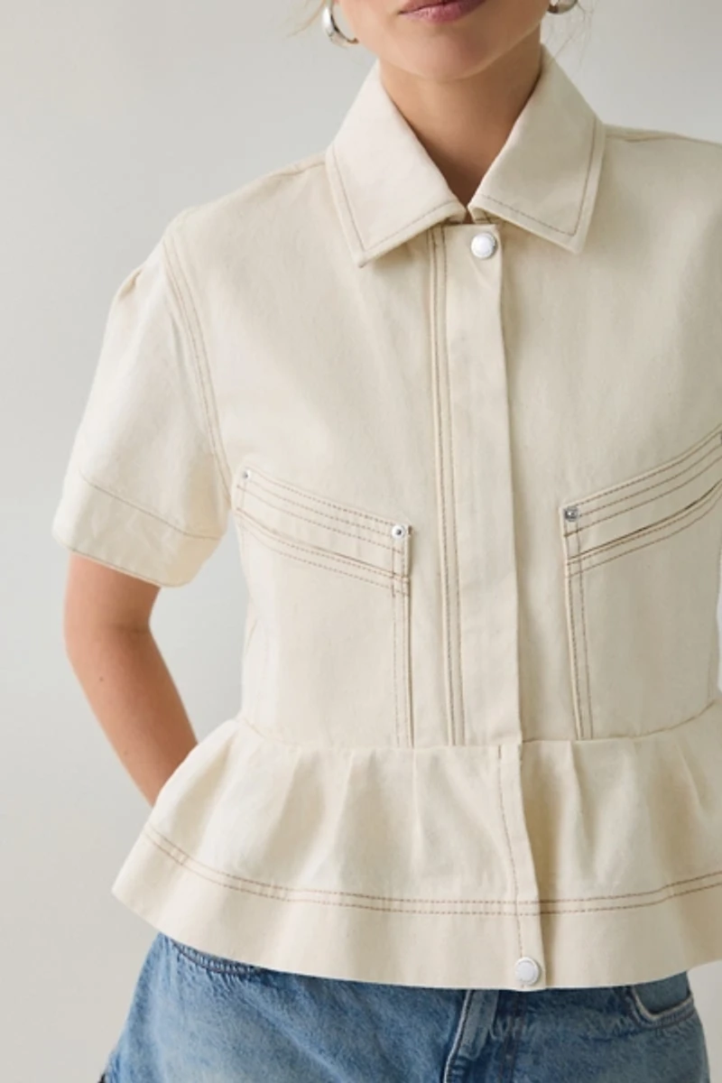 Steve Madden Haezel Peplum Short Sleeve Denim Jacket