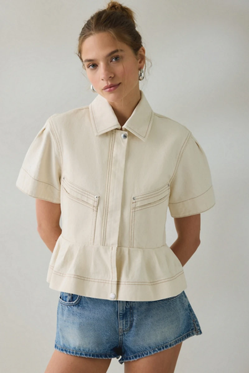 Steve Madden Haezel Peplum Short Sleeve Denim Jacket