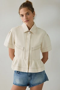 Steve Madden Haezel Peplum Short Sleeve Denim Jacket