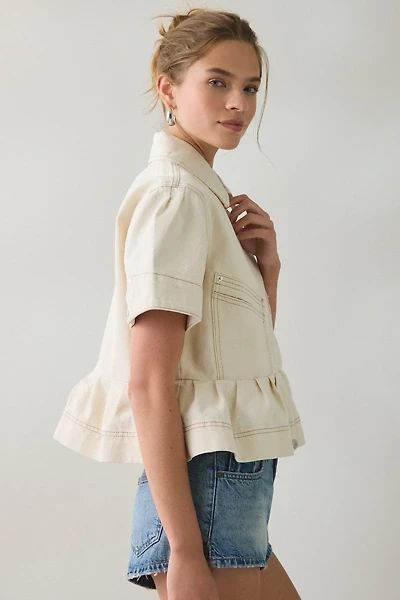 Steve Madden Haezel Peplum Short Sleeve Denim Jacket