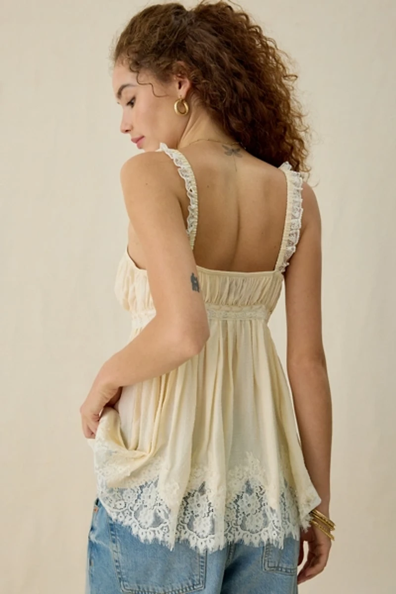 Steve Madden Maizie Tie-Front Flyaway Lace Trim Cami