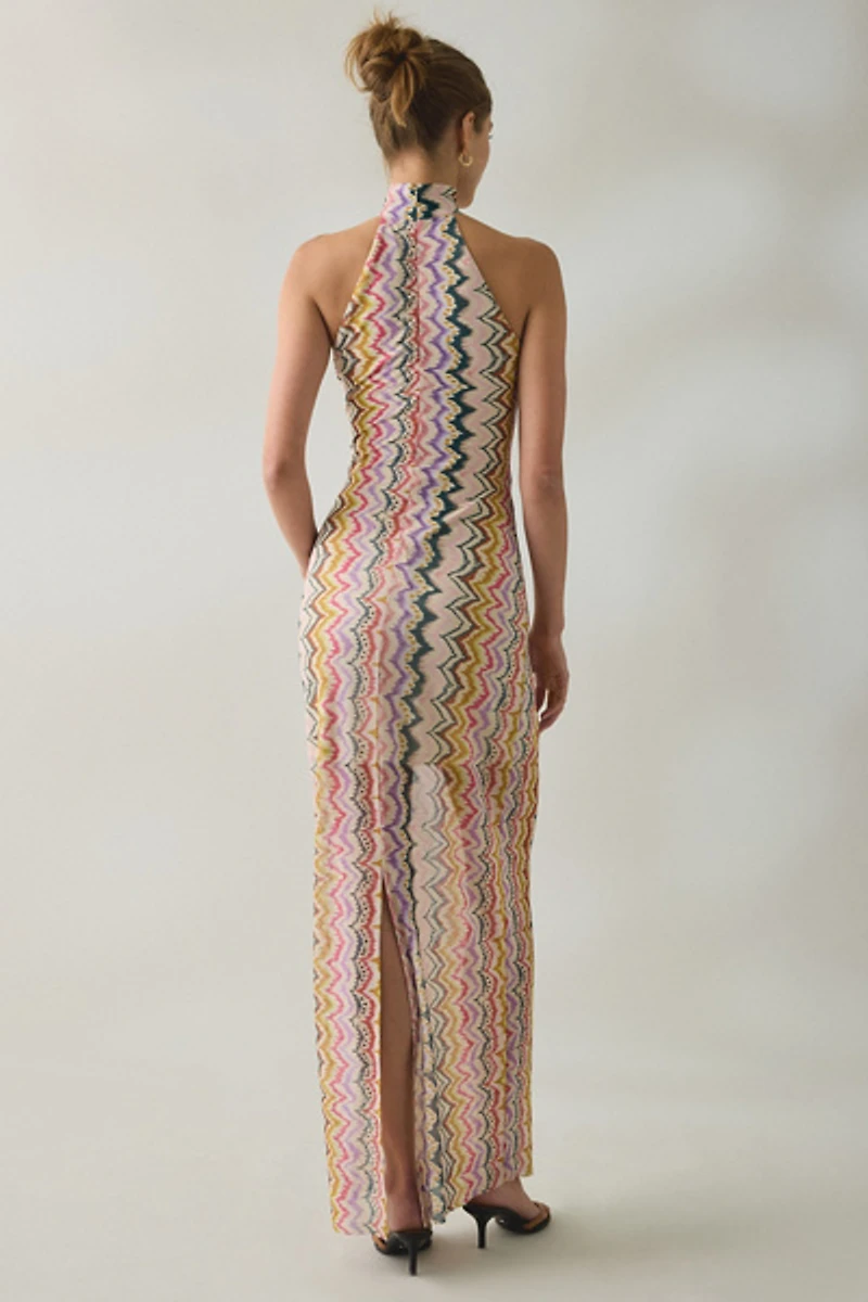 Steve Madden Layra Rainbow Vision Mesh High Neck Maxi Dress