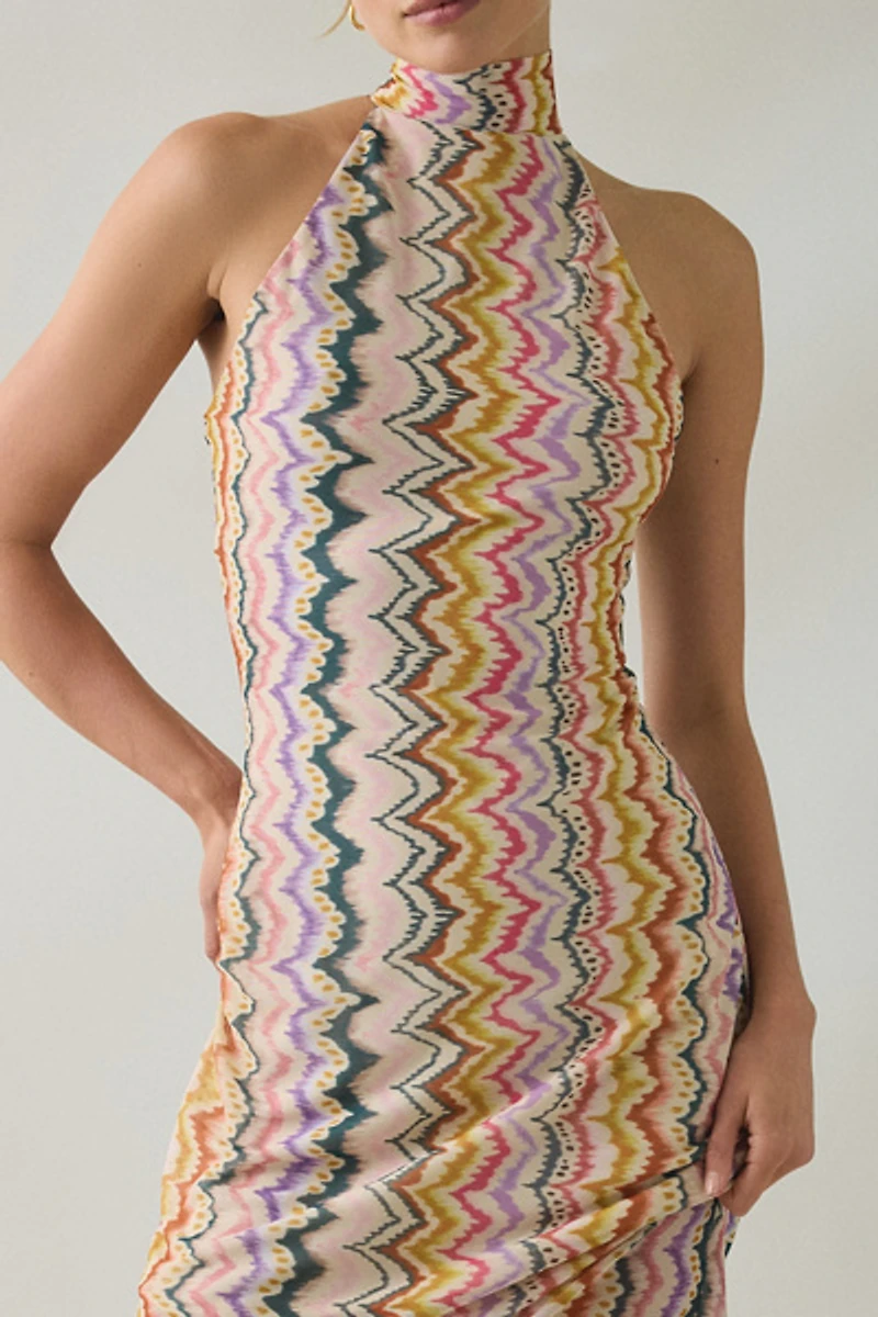 Steve Madden Layra Rainbow Vision Mesh High Neck Maxi Dress