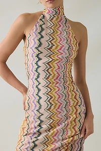 Steve Madden Layra Rainbow Vision Mesh High Neck Maxi Dress