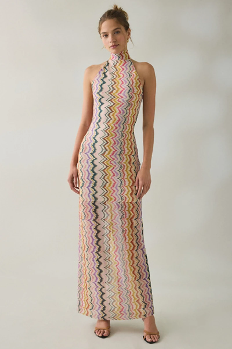 Steve Madden Layra Rainbow Vision Mesh High Neck Maxi Dress