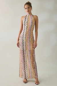 Steve Madden Layra Rainbow Vision Mesh High Neck Maxi Dress