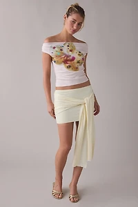 UO Fia Charmed Orchid Graphic Mesh Off-The-Shoulder Crop Top