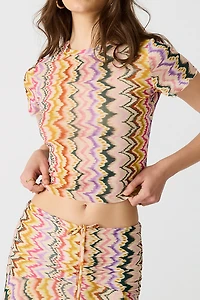 Steve Madden Larke Lace Trim Mesh Crop Top