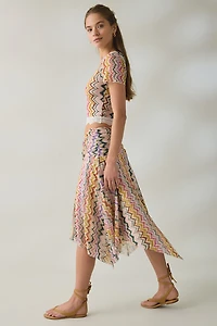 Steve Madden Abella Cinch-Front Asymmetric Mesh Midi Skirt