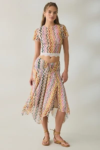 Steve Madden Abella Cinch-Front Asymmetric Mesh Midi Skirt