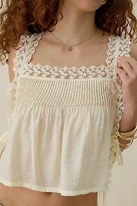 Steve Madden Easten Sheer Side-Tie Lace Trim Cami
