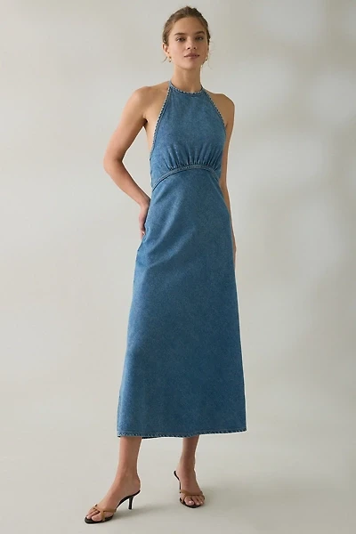 Steve Madden Vilma High Neck Halter Denim Maxi Dress