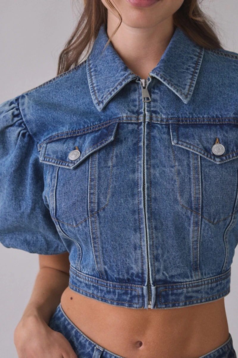 Steve Madden Marcy Puff Short Sleeve Denim Jacket