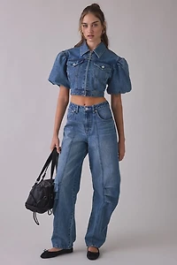 Steve Madden Marcy Puff Short Sleeve Denim Jacket