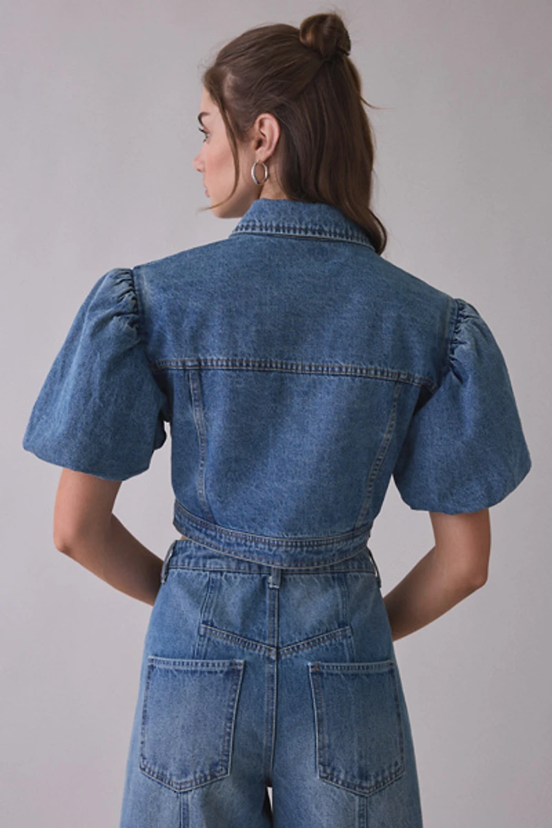 Steve Madden Marcy Puff Short Sleeve Denim Jacket