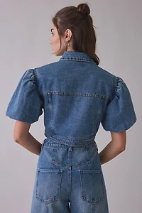 Steve Madden Marcy Puff Short Sleeve Denim Jacket