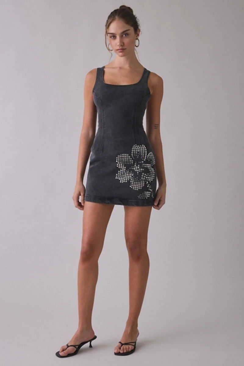 Steve Madden Rosella Studded Flower Denim Mini Dress