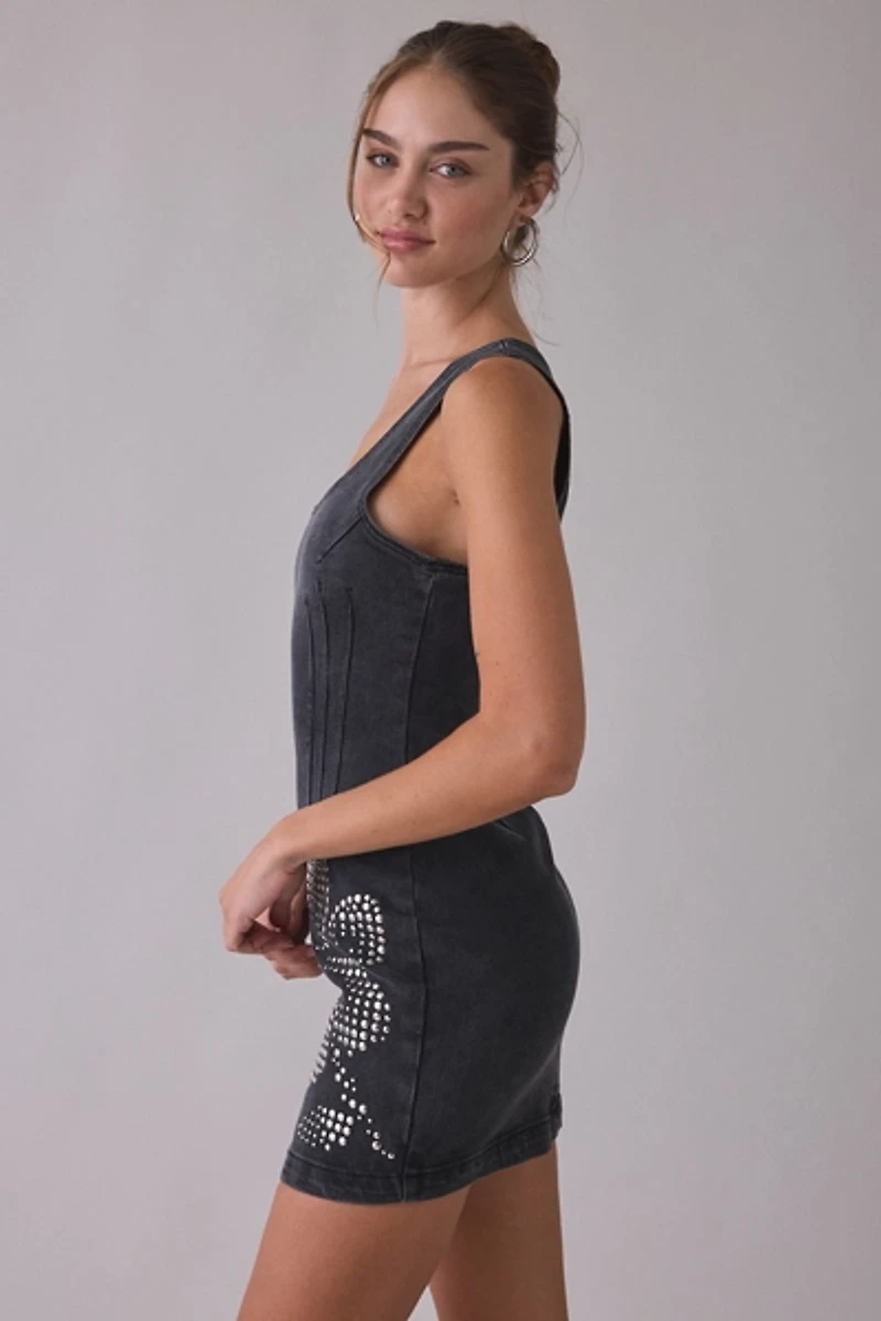 Steve Madden Rosella Studded Flower Denim Mini Dress