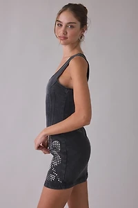 Steve Madden Rosella Studded Flower Denim Mini Dress