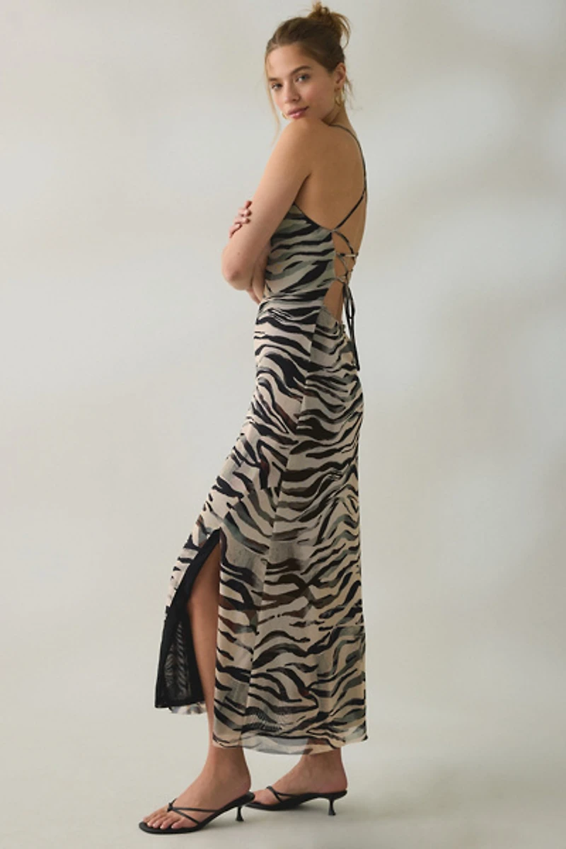 Steve Madden Adella Zebra Print Lace-Up Open Back Maxi Dress