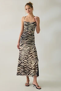 Steve Madden Adella Zebra Print Lace-Up Open Back Maxi Dress