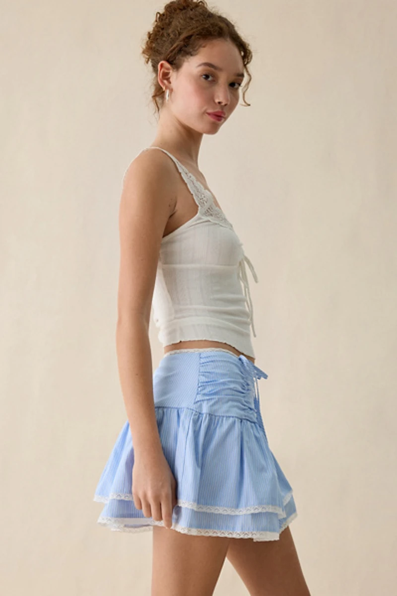 Steve Madden Darienne Ruched Ruffle Mini Skirt