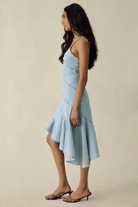 Steve Madden Ellis Asymmetric High-Low Seamed Denim Midi Dress
