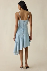 Steve Madden Ellis Asymmetric High-Low Seamed Denim Midi Dress